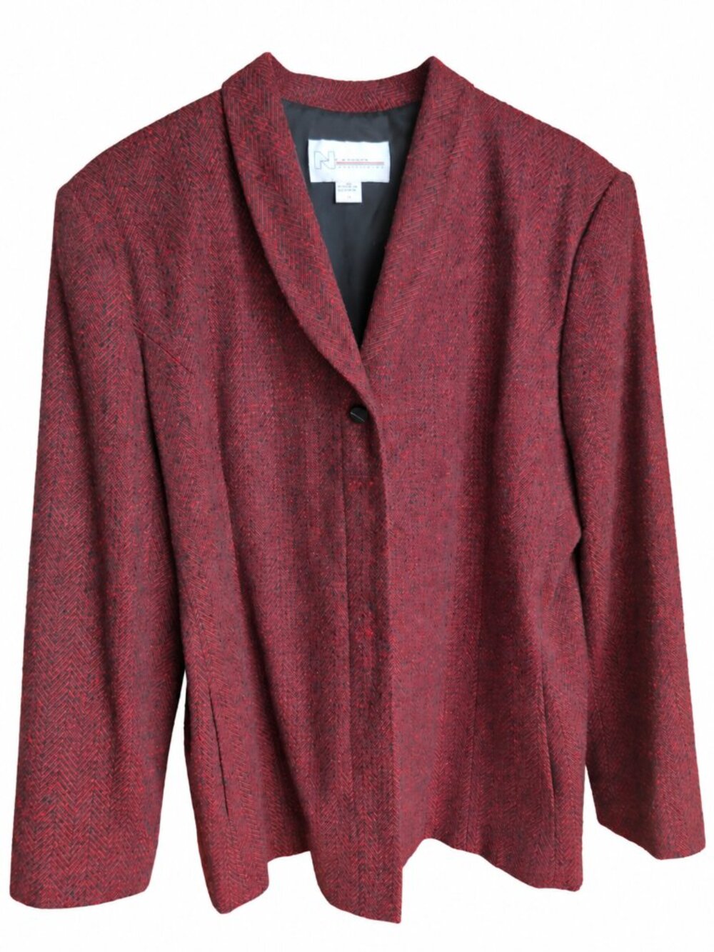 Red Black Jacquard Blazer Sz 16 Textured Tailored Statement Jacket
